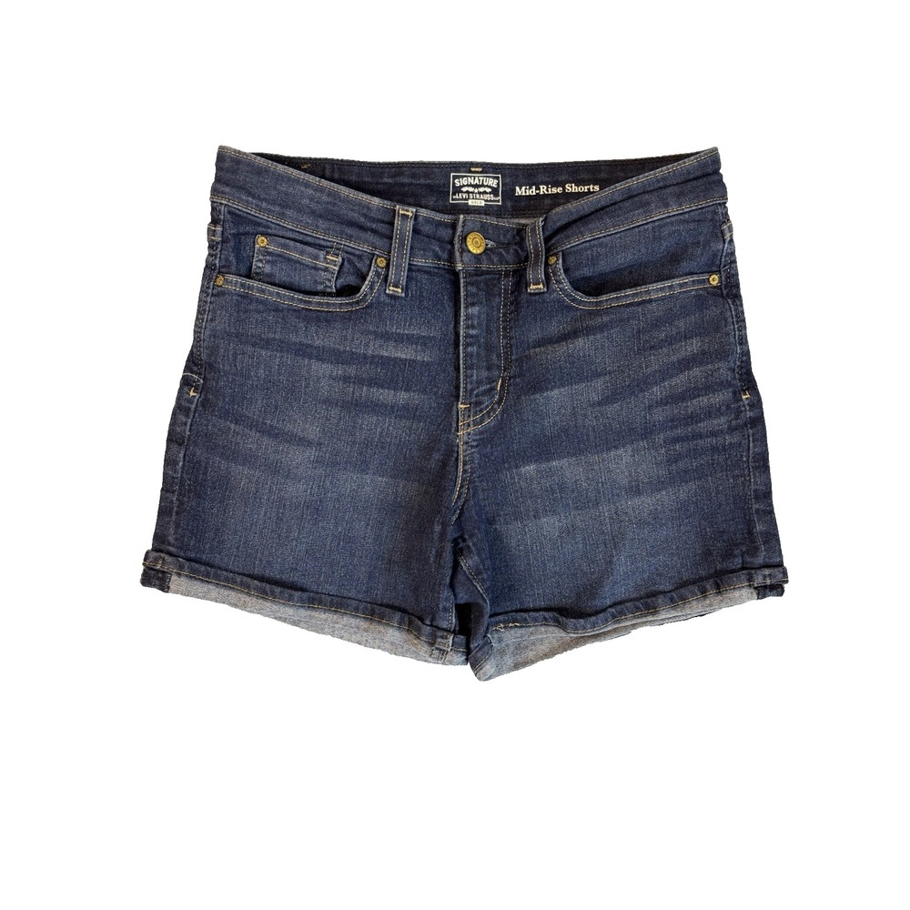 Signature Levi Strauss Women's 8 Midrise Dark Wash Denim Shorts Everyday Summer